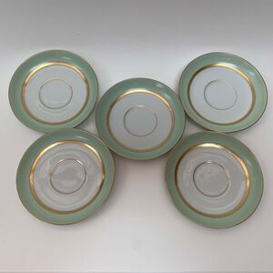 Bavaria Tirschenreuth Clyde 4245 Saucers Green White Gold Trim Lot of 5